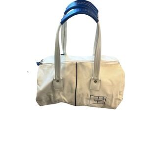 Diane von Furstenberg DVF  Weekender Travel Duffle Bag Canvas Beige And Blue